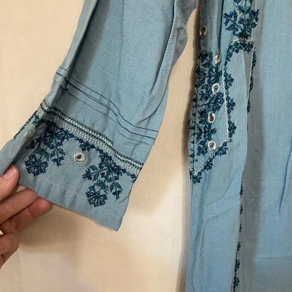 Limelight women's M dusty blue embroidered mirror kurta tunic EUC - Picture 2 of 6